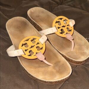 Tory Burch Sandals - White and Tan with Gold Accent